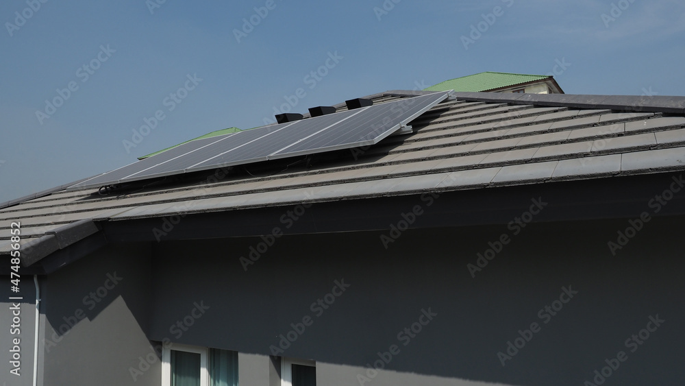 Photovoltaic. Solarcell panel. Solar roof power plant on the roof of a ...