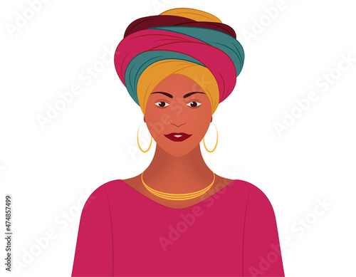 African woman portrait with colorful traditional clothes, vector illustration