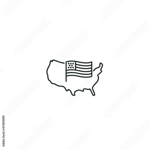 USA map with flag - vector thin line icon