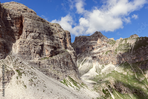 Mountain peaks in the Italian Dolomites with characteristic structure and color