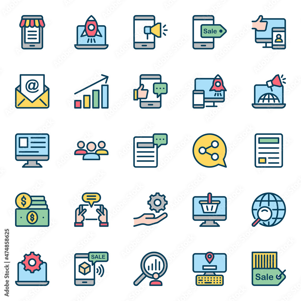 Outline icons for digital marketing. Outline icons for digital marketing.