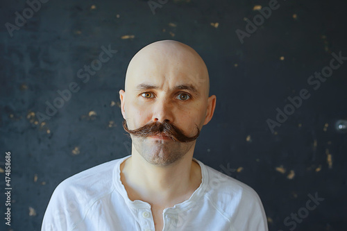 Canvastavla hipster man long mustache style face vintage barbershop retro fashion