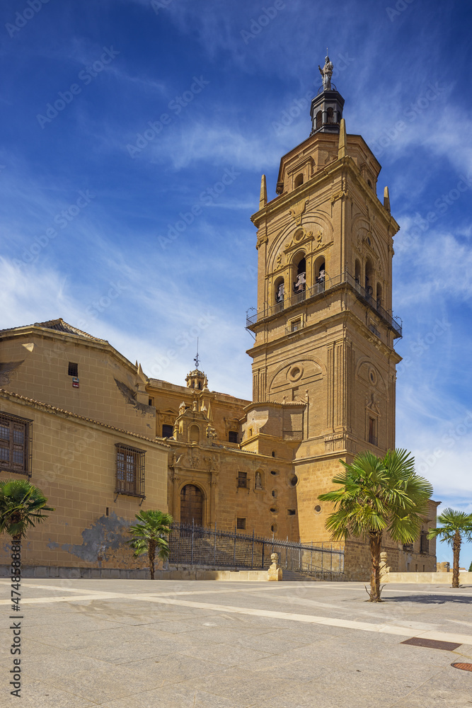 Side view of the Guadix Cathedral in the middle of the town
