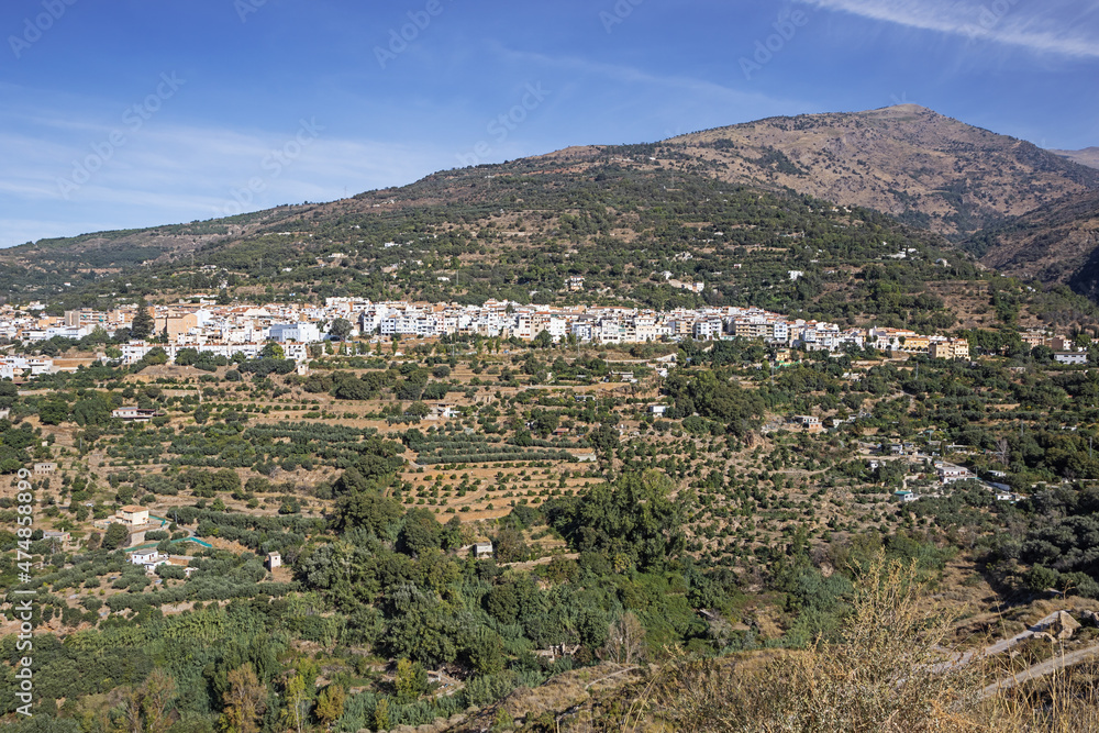View of Lanjaron hanging on a hillside in the Alpujarras area
