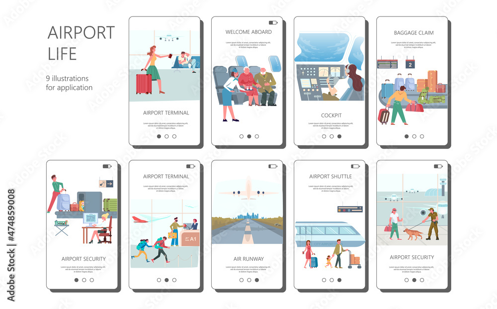 Big set of airport life applications. Vector illustration. Big set of airport life applications. Vector illustration.