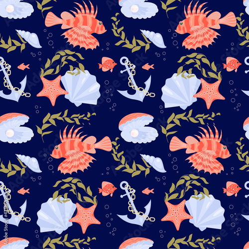 Seamless underwear pattern with sea life elements