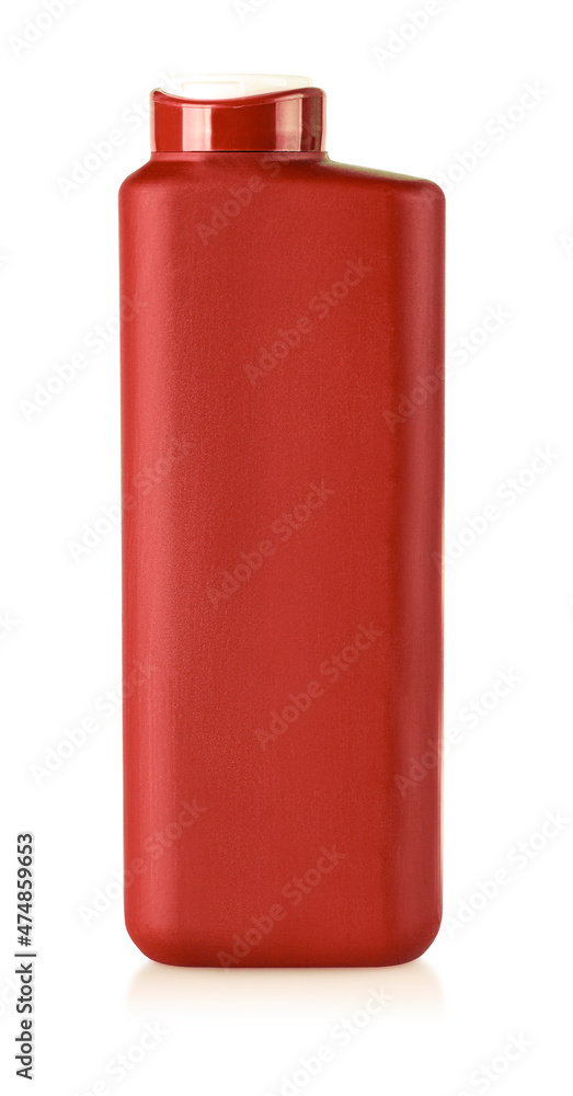 Red plastic shampoo bottle isolated on a white background Red plastic shampoo bottle isolated on a white background
