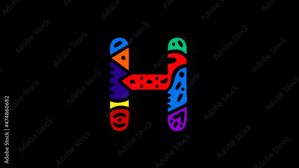 Letter H. 4K video. Transparent Alpha channel. Unique cartoon doodle animated font. Colorful bright multi-colored contrasting symbol, ornament. Capital Letter H for logo, icon, education, game, apps. Letter H. 4K video. Transparent Alpha channel. Unique cartoon doodle animated font. Colorful bright multi-colored contrasting symbol, ornament. Capital Letter H for logo, icon, education, game, apps.