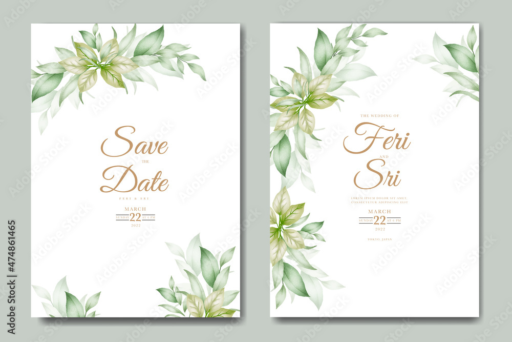 Obraz beautiful leaves wedding invitation card set watercolor