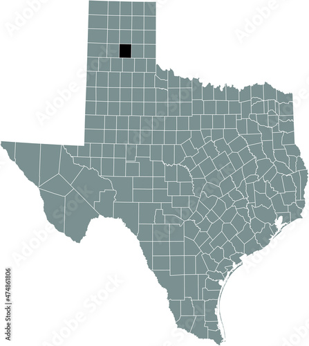 Black highlighted location map of the Armstrong County inside gray administrative map of the Federal State of Texas, USA