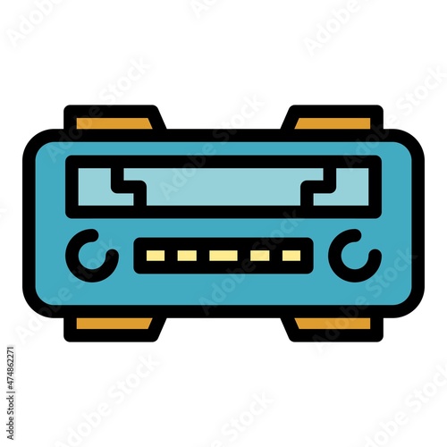 Car radio icon. Outline car radio vector icon color flat isolated