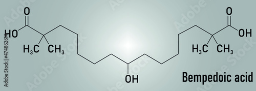 Bempedoic acid hypercholesterolemia drug molecule. ATP-citrate lyase inhibitor. Skeletal formula.