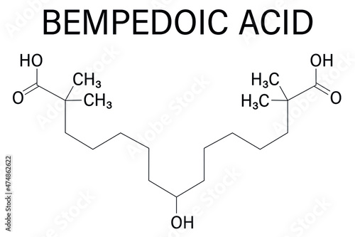 Bempedoic acid hypercholesterolemia drug molecule. ATP-citrate lyase inhibitor. Skeletal formula.