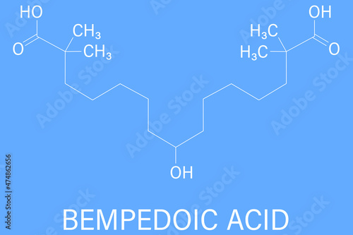 Bempedoic acid hypercholesterolemia drug molecule. ATP-citrate lyase inhibitor. Skeletal formula.