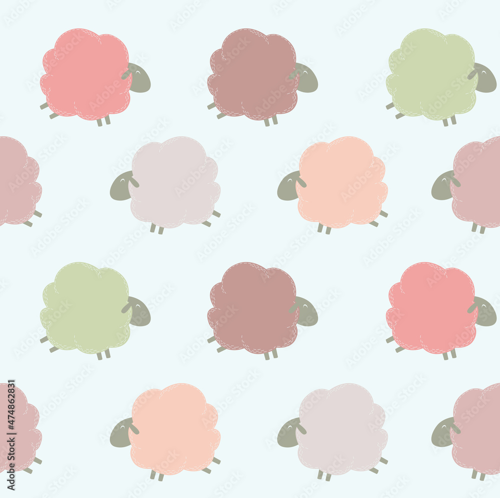 Print. Pattern with colored sheep. Seamless background. Can be printed on fabric Print. Pattern with colored sheep. Seamless background. Can be printed on fabric