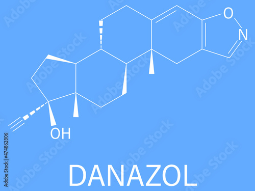 Danazol endometriosis drug molecule. Skeletal formula.