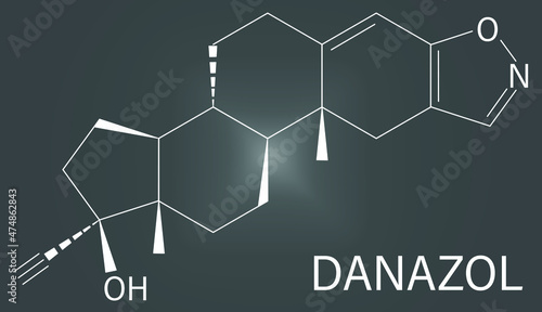 Danazol endometriosis drug molecule. Skeletal formula.
