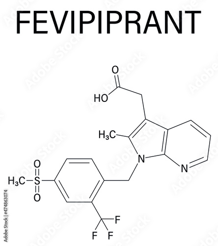 Fevipiprant asthma drug molecule. Skeletal formula.