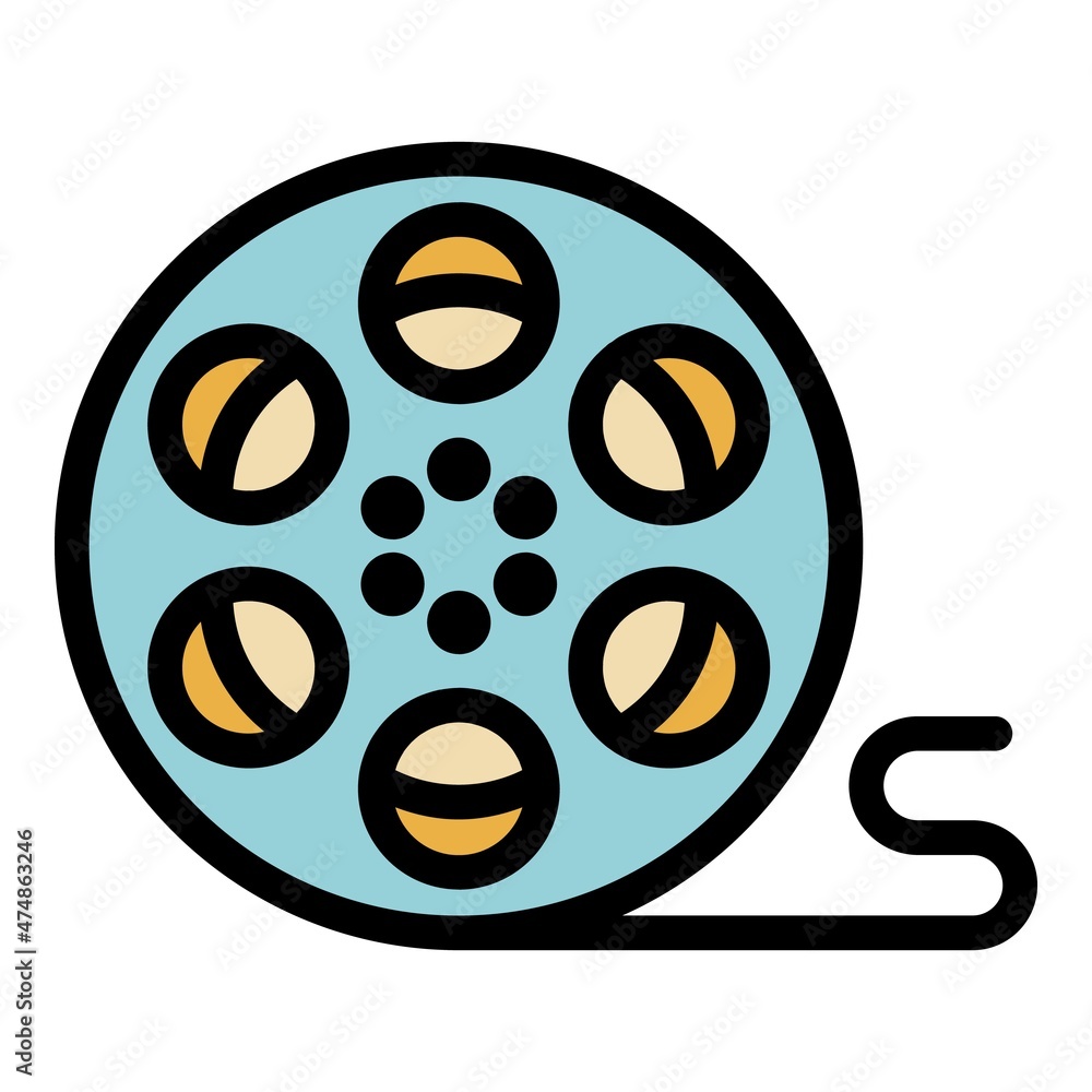 Movie reel icon. Outline movie reel vector icon color flat isolated Movie reel icon. Outline movie reel vector icon color flat isolated