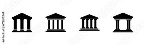 Bank icons set. Bank sign and symbol, museum, university