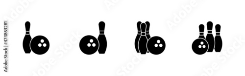 Bowling icons set. bowling ball and pin sign and symbol.
