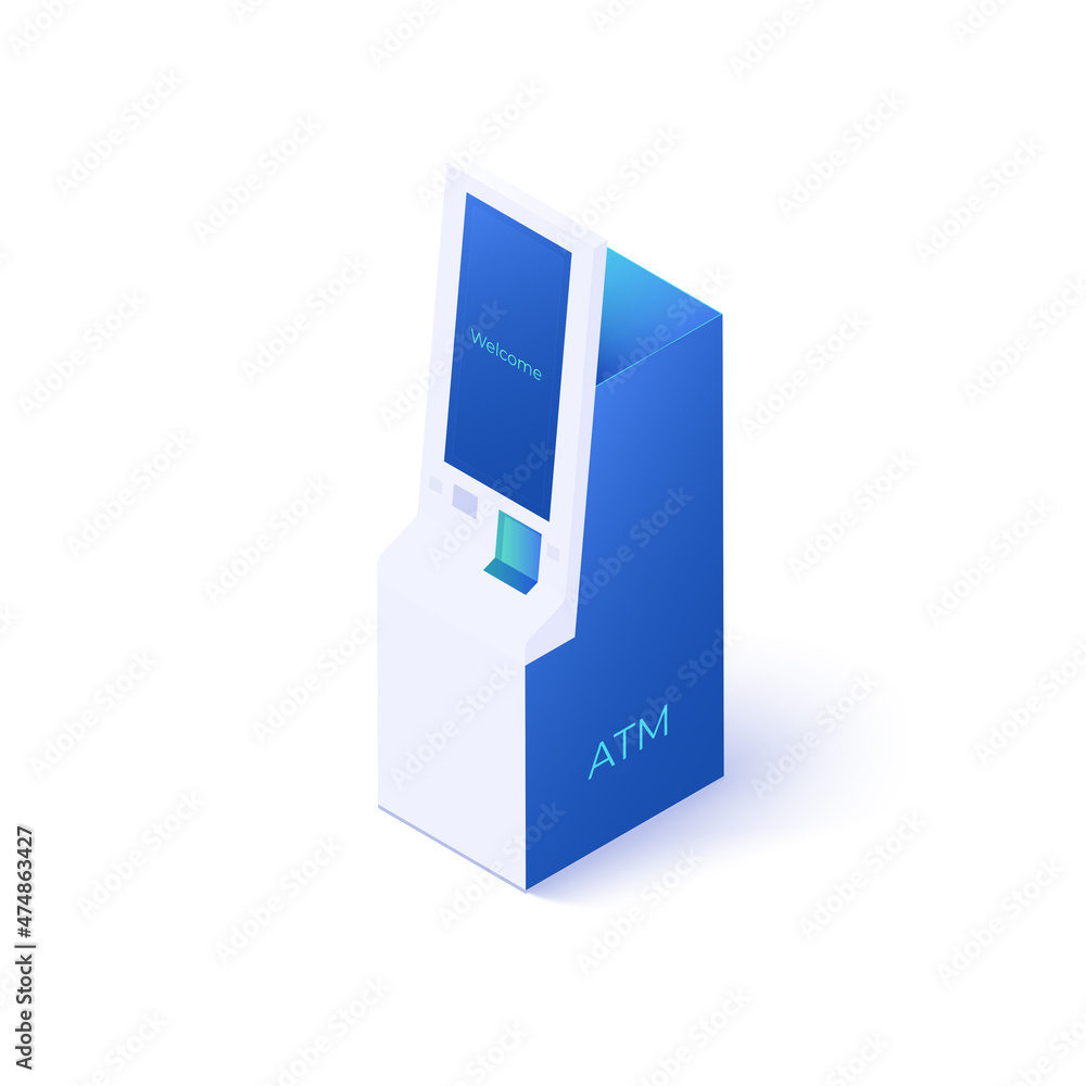 ATM icon illustration in isometric vector design. Futuristic automated teller machine object isolated on white background. Cash machine or money withdrawal device. ATM icon illustration in isometric vector design. Futuristic automated teller machine object isolated on white background. Cash machine or money withdrawal device.