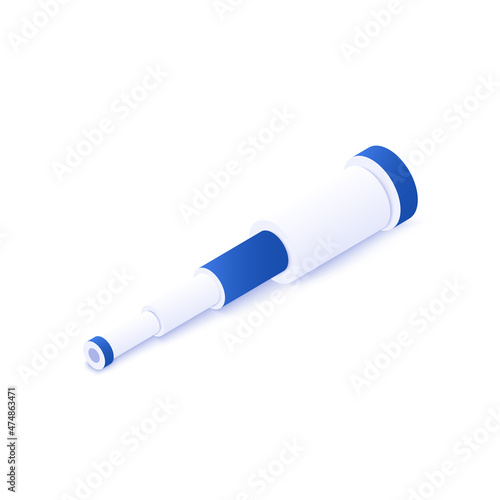 Spyglass icon illustration in isometric vector design. Futuristic spotting scope or refractor isolated on white background.