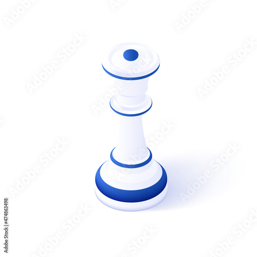 Queen chess piece icon illustration in isometric vector design. Lady or minister figure isolated on white background.
