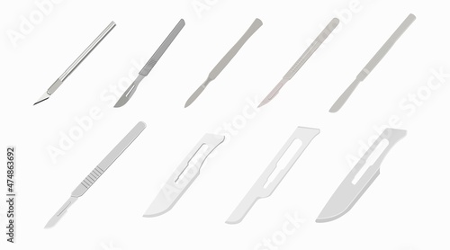 Vector Isolated Set of Scalpels. Vector flat editable illustration set
