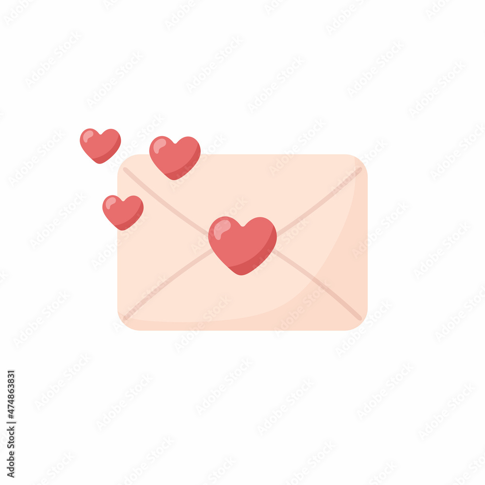 Envelope with hearts isolated on white background. Vector illustration