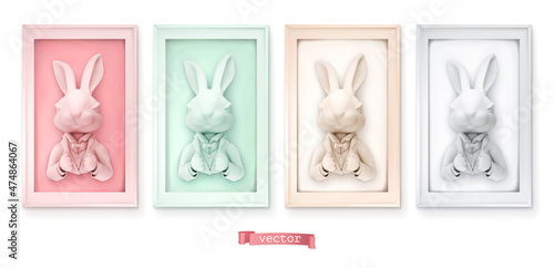 Portrait of a rabbit in frame. 3d render realistic vector illustration