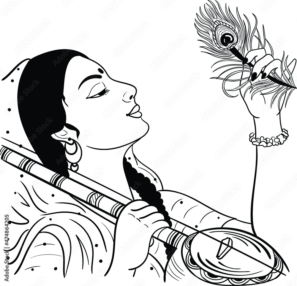 Indian wedding clip art of woman playing sitar with hands, black ...