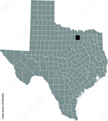 Black highlighted location map of the Denton County inside gray administrative map of the Federal State of Texas, USA