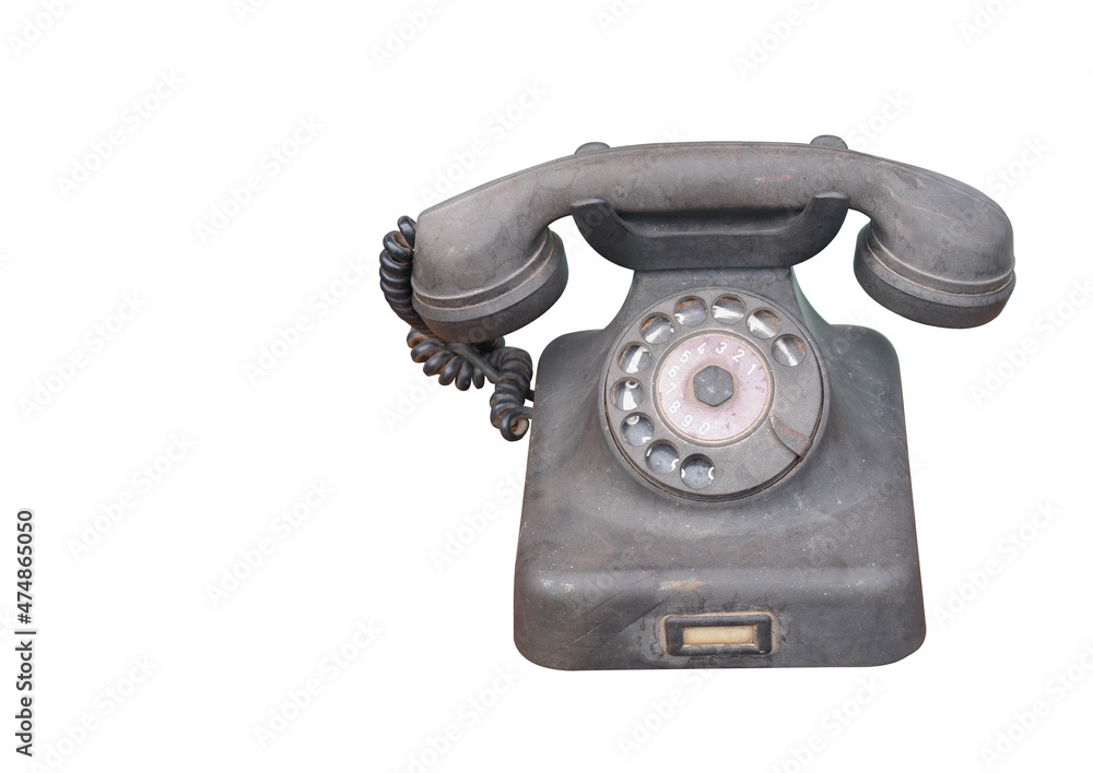 front view old and dirty grey telephone on white background, object, retro, vintage, fashion, decor, copy space front view old and dirty grey telephone on white background, object, retro, vintage, fashion, decor, copy space