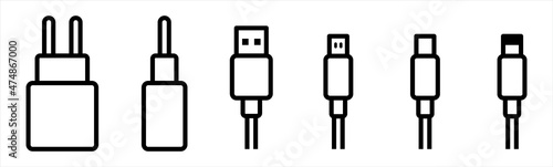 Mobile phone charger icon. Usb cable type Icon outline style. Charger icon vector illustration.