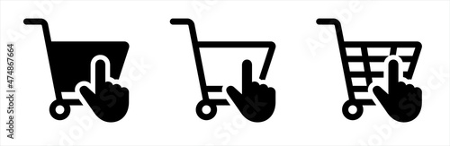 Photo Shopping cart icon with hand cursors click
