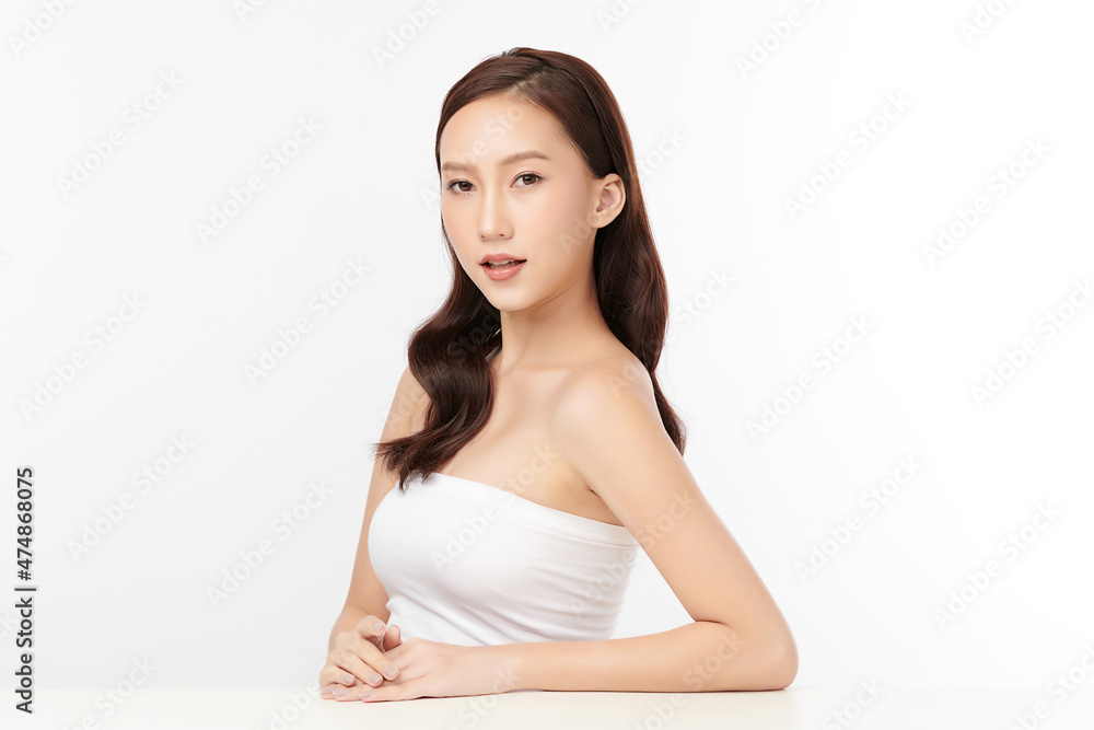 Beautiful young asian woman with clean fresh skin on white background, Face care, Facial treatment, Cosmetology, beauty and spa, Asian women portrait. Beautiful young asian woman with clean fresh skin on white background, Face care, Facial treatment, Cosmetology, beauty and spa, Asian women portrait.