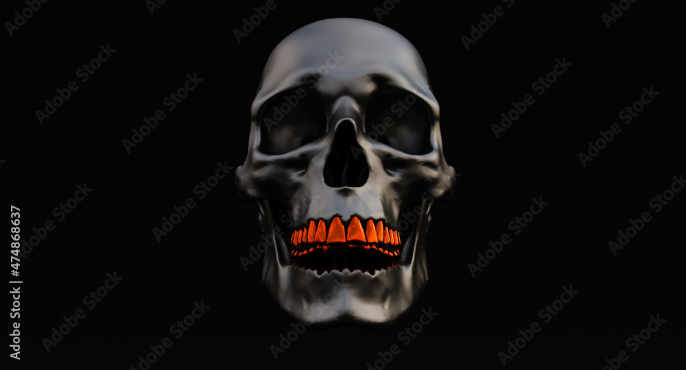 Fototapeta premium black skull isolated in black background, 3D render