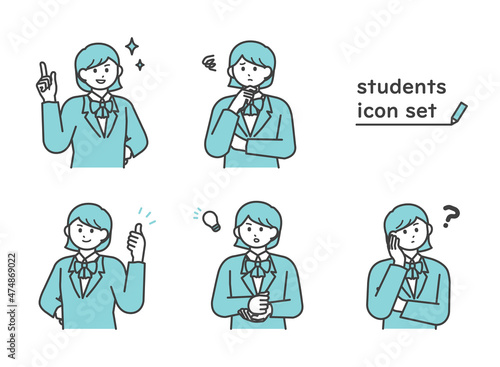 制服を着た女の子の表情イラスト素材セット