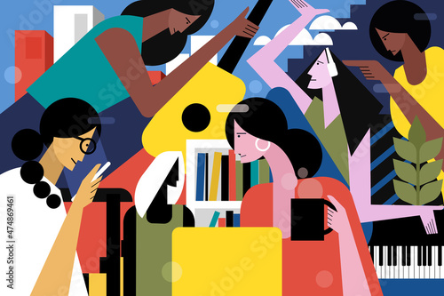 Abstract illustration of  women of different professions.Concept for women's day
