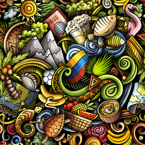 Cartoon doodles Ecuador seamless pattern.