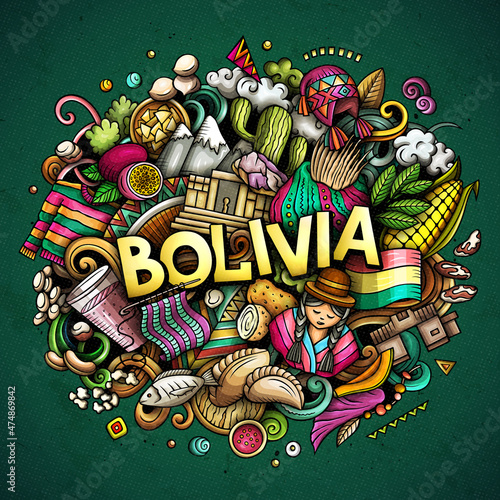 Bolivia hand drawn cartoon doodle illustration. Funny local design.