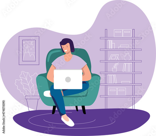 Work from home, person with a laptop in cozy interior