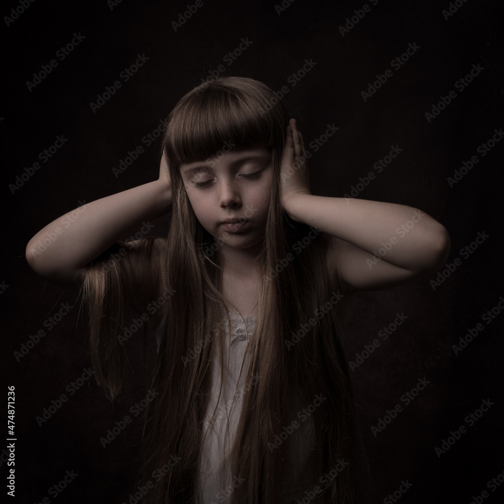 hear no evil see no evil speak no evil - triptych little girl studio portrait hear no evil see no evil speak no evil - triptych little girl studio portrait