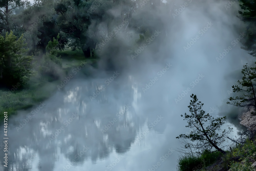 River in foggy dusk. Selective focus, shallow depth of field River in foggy dusk. Selective focus, shallow depth of field