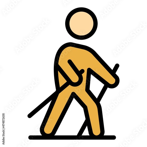 Nordic walking icon. Outline nordic walking vector icon color flat isolated