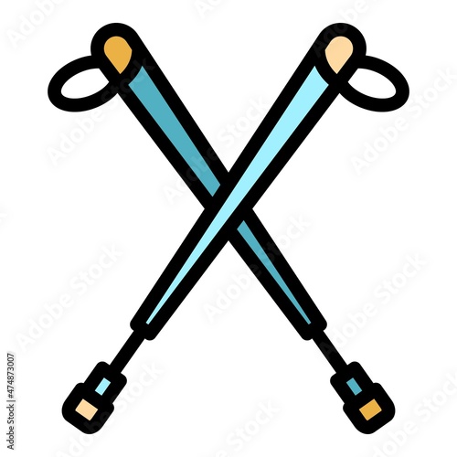 Extreme sticks nordic walking icon. Outline extreme sticks nordic walking vector icon color flat isolated