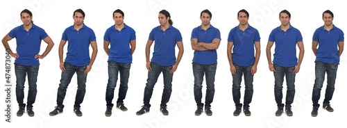 front view of same man with various pose on white background
