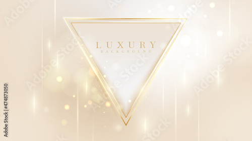 Elegant background with triangle frame elements and golden lines with glitter light effect.