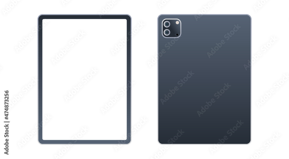 Tablet pc front and back view and technology flat vector illustration. Tablet pc front and back view and technology flat vector illustration.